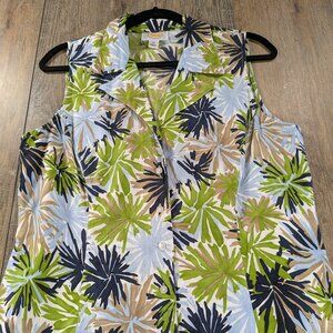 Talbots Top Womens 14 Multicolor Print Sleeveless Button Up VTG 90s Preppy